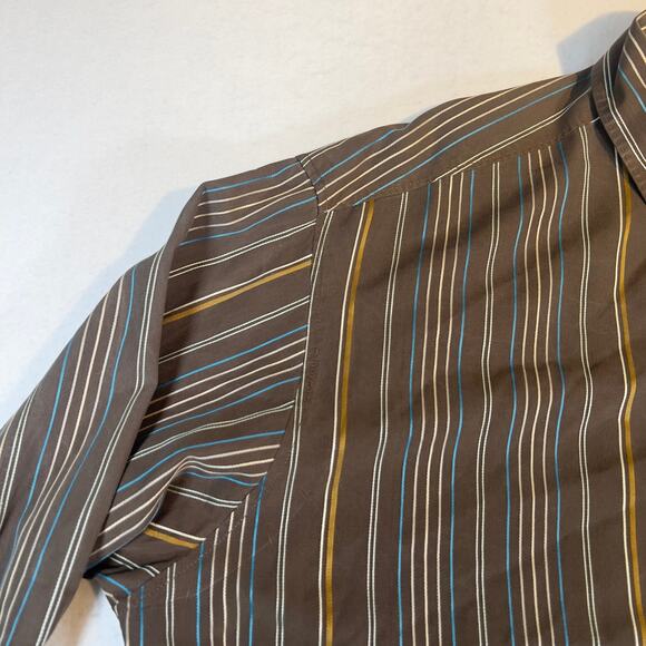Tommy Bahama 100% Silk Resort Wear ButtonUp Shirt Men XXL Brown Blue Gold Stripe - Picture 5 of 13